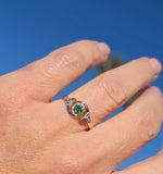 18ct two-tone tone gold emerald and diamond antique ring - French hallmarks