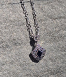 Platinum Art Deco c.1920's filigree sapphire and diamond antique pendant necklace