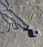 Platinum Art Deco c.1920's filigree sapphire and diamond antique pendant necklace