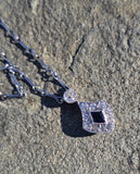 Platinum Art Deco c.1920's filigree sapphire and diamond antique pendant necklace