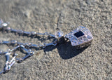 Platinum Art Deco c.1920's filigree sapphire and diamond antique pendant necklace