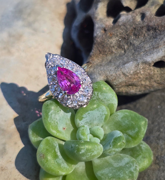 14k gold two-tone pink sapphire and diamond estate ring