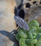 Victorian silver top & 14k gold two-tone old cut diamond navette antique ring