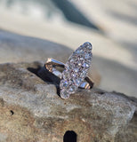 Victorian silver top & 14k gold two-tone old cut diamond navette antique ring
