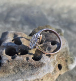 Victorian silver top & 14k gold two-tone old cut diamond navette antique ring