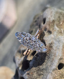 Victorian silver top & 14k gold two-tone old cut diamond navette antique ring