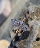 Victorian silver top & 14k gold two-tone old cut diamond navette antique ring