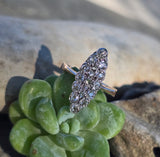 Victorian silver top & 14k gold two-tone old cut diamond navette antique ring