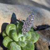 Victorian silver top & 14k gold two-tone old cut diamond navette antique ring