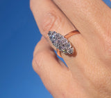 Victorian silver top & 14k gold two-tone old cut diamond navette antique ring