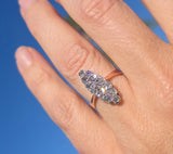 Victorian silver top & 14k gold two-tone old cut diamond navette antique ring