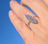 Victorian silver top & 14k gold two-tone old cut diamond navette antique ring