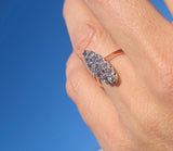 Victorian silver top & 14k gold two-tone old cut diamond navette antique ring