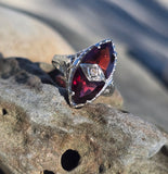 14k white gold garnet estate Deco c.1920's filigree ring