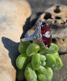 14k white gold garnet estate Deco c.1920's filigree ring