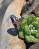 14k white gold garnet estate Deco c.1920's filigree ring