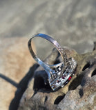 14k white gold garnet estate Deco c.1920's filigree ring