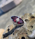 14k white gold garnet estate Deco c.1920's filigree ring
