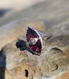 14k white gold garnet estate Deco c.1920's filigree ring
