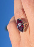 14k white gold garnet estate Deco c.1920's filigree ring