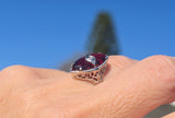 14k white gold garnet estate Deco c.1920's filigree ring