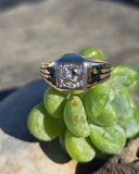 14k gold European cut diamond and enamel antique estate art Deco ring