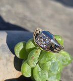 14k gold European cut diamond and enamel antique estate art Deco ring