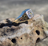 14k gold European cut diamond and enamel antique estate art Deco ring