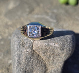 14k gold European cut diamond and enamel antique estate art Deco ring