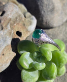 18k white gold emerald filigree BELAIS c.1920's ring