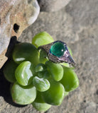 18k white gold emerald filigree BELAIS c.1920's ring