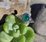 18k white gold emerald filigree BELAIS c.1920's ring