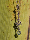 platinum & 14k gold two-tone aquamarine and diamond filigree c.1920's pendant necklace