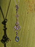 platinum & 14k gold two-tone aquamarine and diamond filigree c.1920's pendant necklace