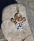 18ct gold Victorian enamel, pearl and diamond floral antique necklace pendant