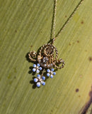 18ct gold Victorian enamel, pearl and diamond floral antique necklace pendant