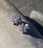 14k white gold diamond floral flower studs