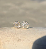 18k gold bezel set old Euro cut diamond studs earrings - 1.25ct tw