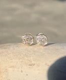 18k gold bezel set old Euro cut diamond studs earrings - 1.25ct tw