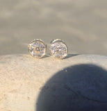 18k gold bezel set old Euro cut diamond studs earrings - 1.25ct tw