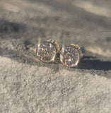 18k gold bezel set old Euro cut diamond studs earrings - 1.25ct tw