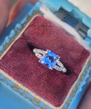 Platinum sapphire & diamond estate ring