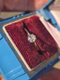 10k gold old mine cut diamond solitaire antique estate ring - apx .34ct
