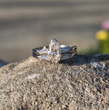 14k white gold vintage marquise & baguette diamond engagement ring bridal set