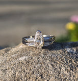 14k white gold vintage marquise & baguette diamond engagement ring bridal set