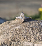 14k white gold vintage marquise & baguette diamond engagement ring bridal set