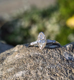 14k white gold vintage marquise & baguette diamond engagement ring bridal set