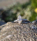 14k white gold vintage marquise & baguette diamond engagement ring bridal set