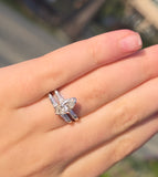 14k white gold vintage marquise & baguette diamond engagement ring bridal set