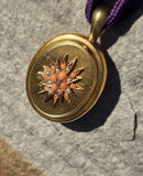 15ct Victorian coral, pearl and diamond starburst necklace LOCKET mourning pendant lavaliere
